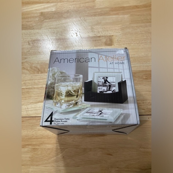 American Atelier home 4 photo coasters with caddy. Brand new in box - Picture 3 of 5